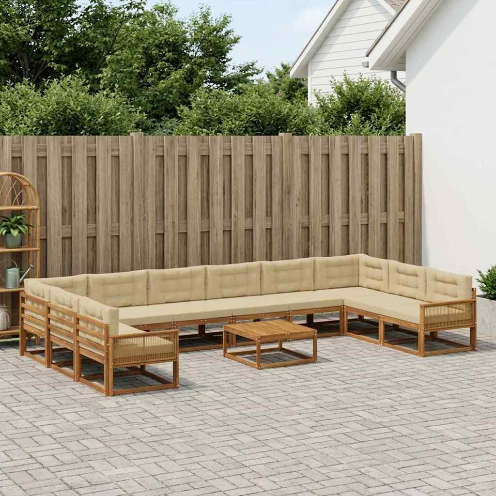Set di divani da esterno con cuscino 11 pcs Naturale e Beige