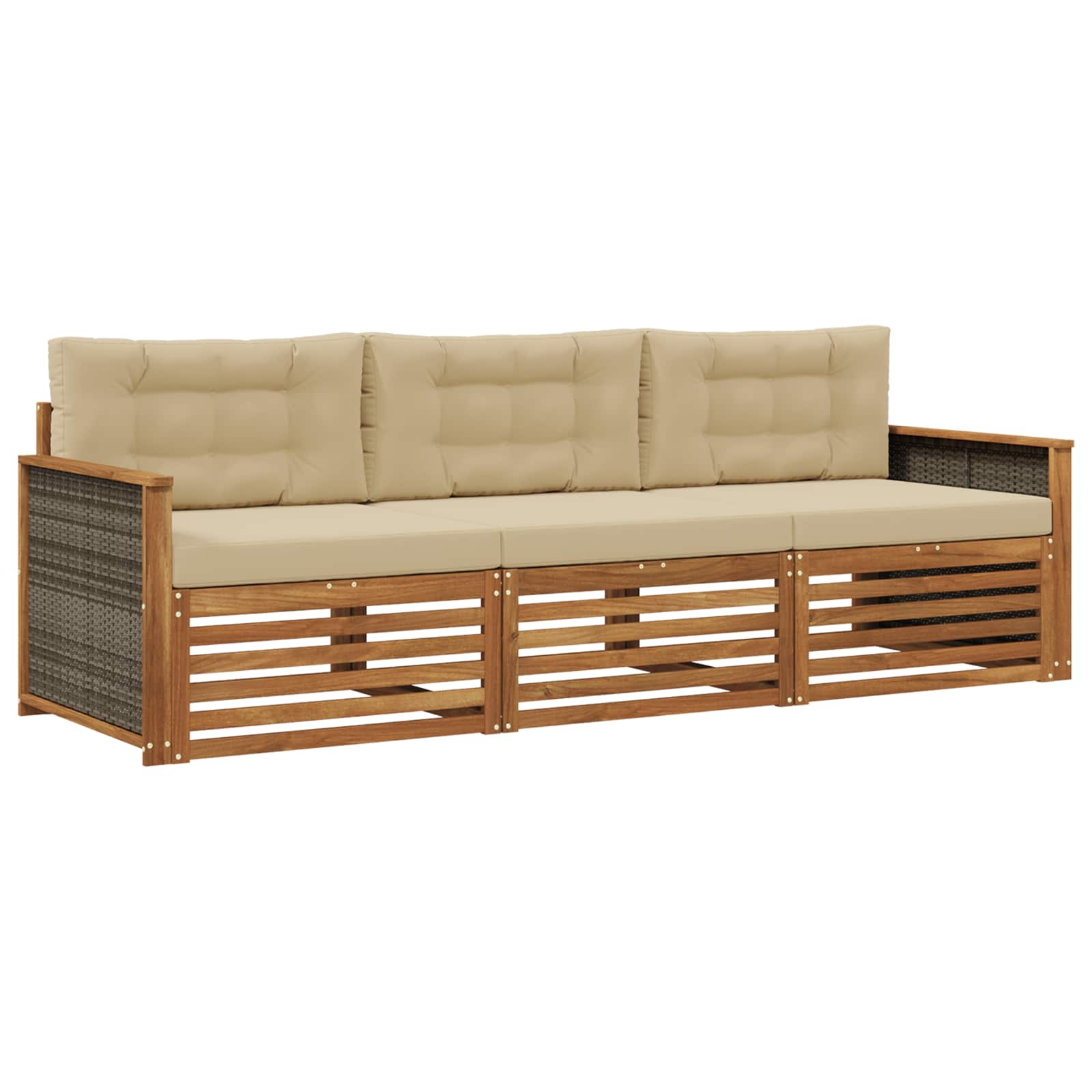 Set di divani da esterno con cuscino 3 pcs Naturale e Beige | homemem39