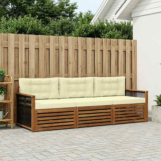 Set di divani da esterno con cuscino 3 pcs Naturale e Crema