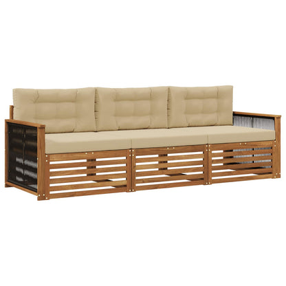 Set di divani da esterno con cuscino 3 pcs Naturale e Beige