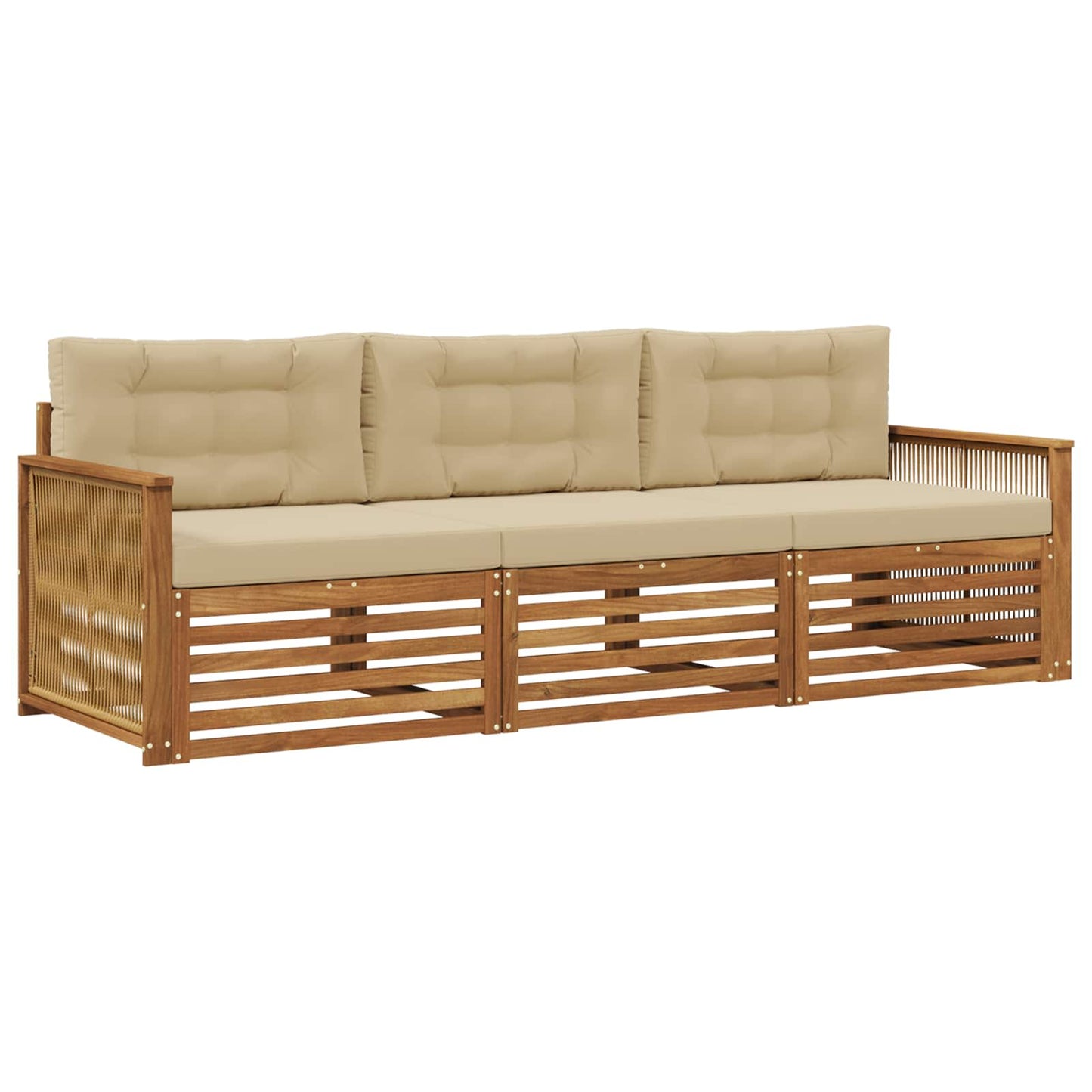 Set di divani da esterno con cuscino 3 pcs Naturale e Beige