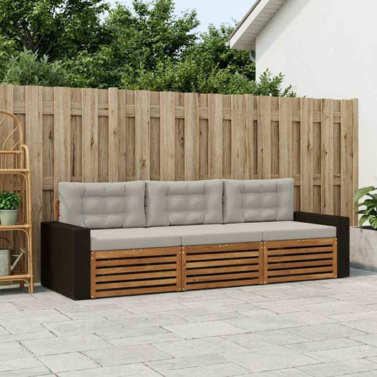Set di divani da esterno 3 pcs Naturale e Grigio Chiaro | homemem39