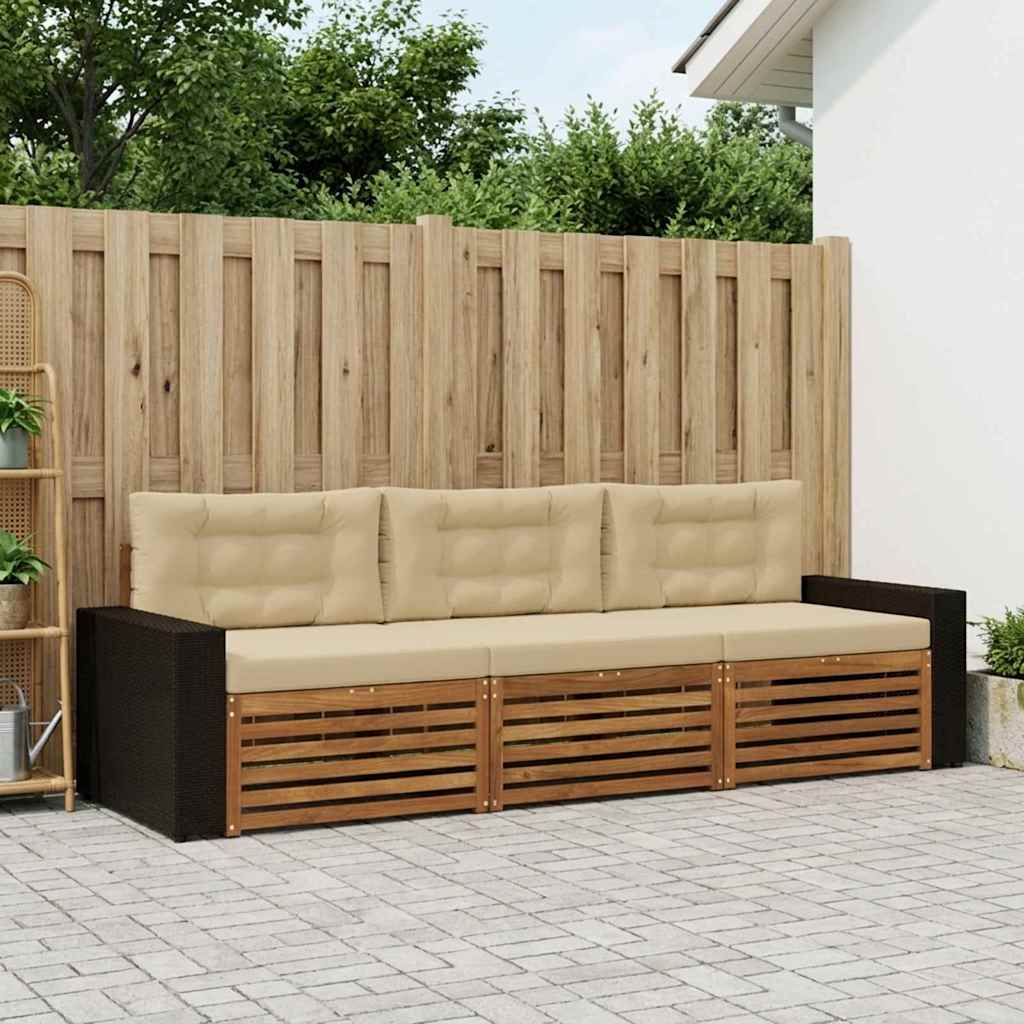 Set di divani da esterno 3 pcs Naturale e Beige Poliestere | homemem39