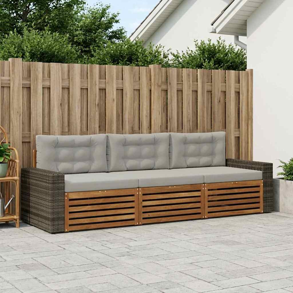 Set di divani da esterno 3 pcs Naturale e Grigio Chiaro | homemem39