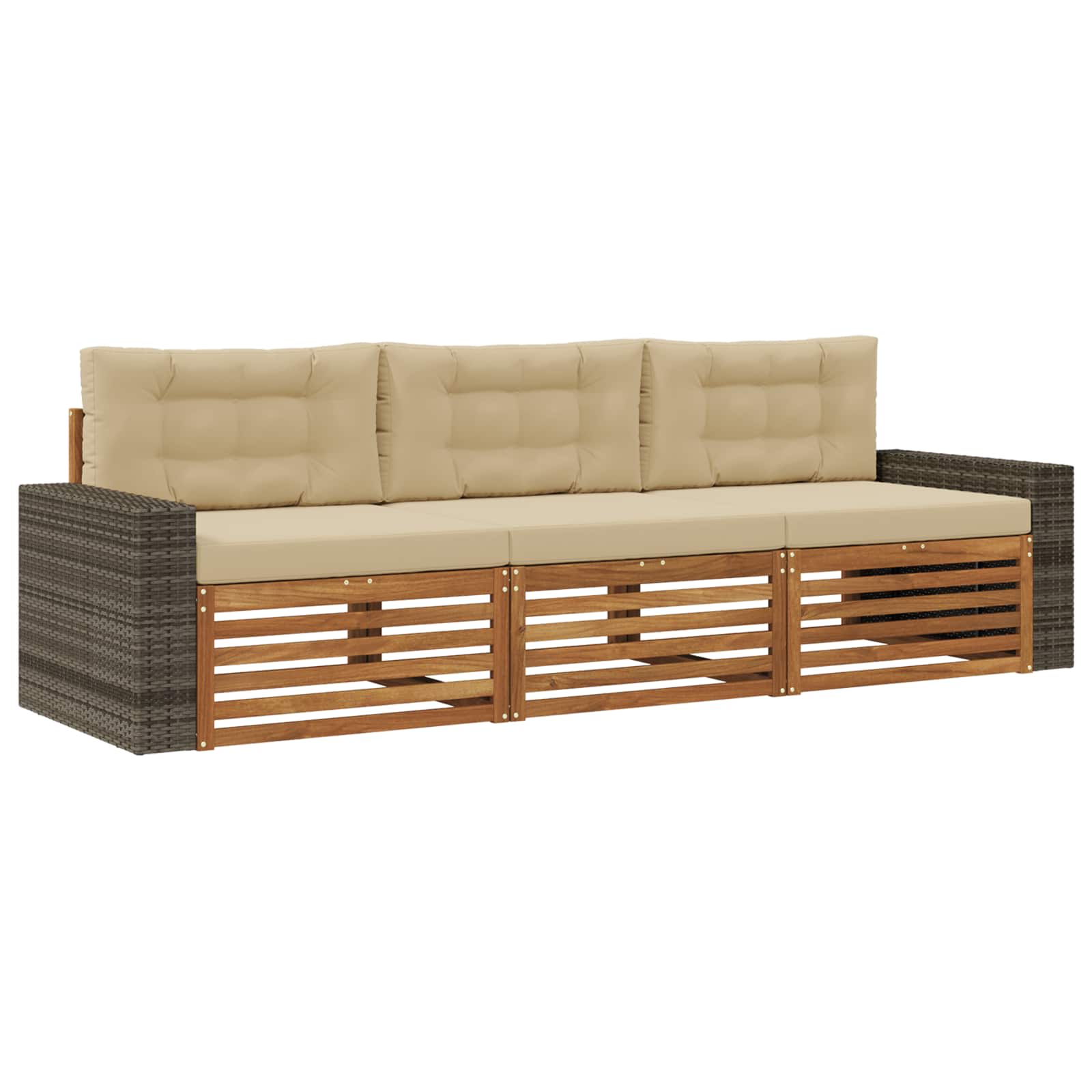 Set di divani da esterno 3 pcs Naturale e Beige Poliestere | homemem39