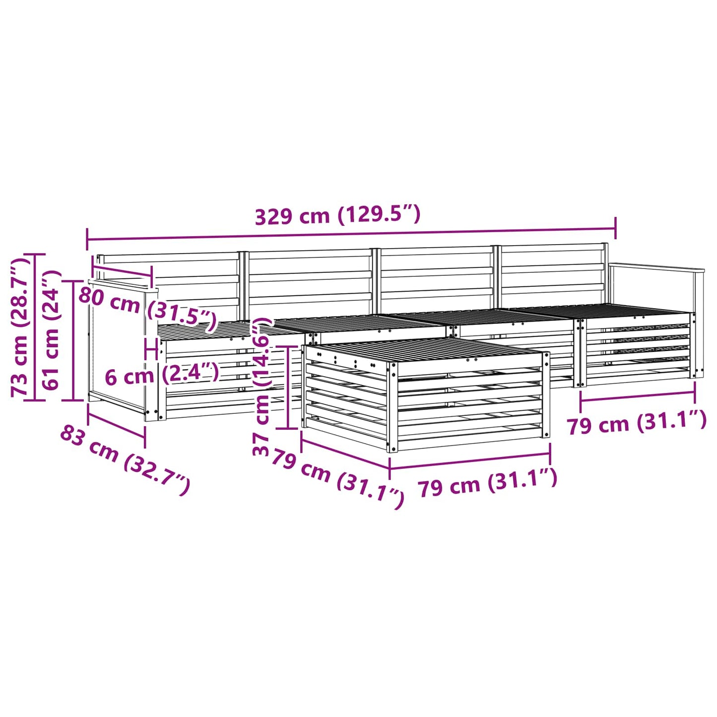 Set di divani da esterno 5 pcs Naturale | homemem39