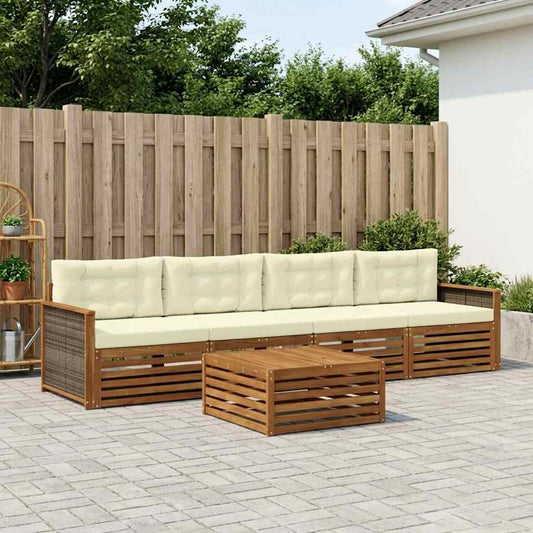Set di divani da esterno con cuscino 5 pcs Naturale e Crema