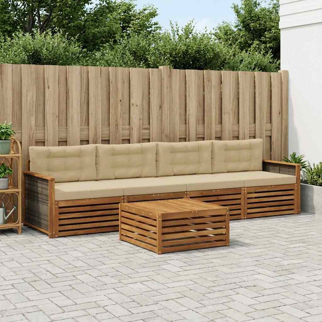 Set di divani da esterno con cuscino 5 pcs Naturale e Beige | homemem39