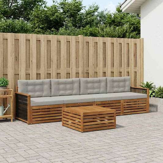 Set di divani da esterno 5 pcs Naturale e Grigio Chiaro | homemem39