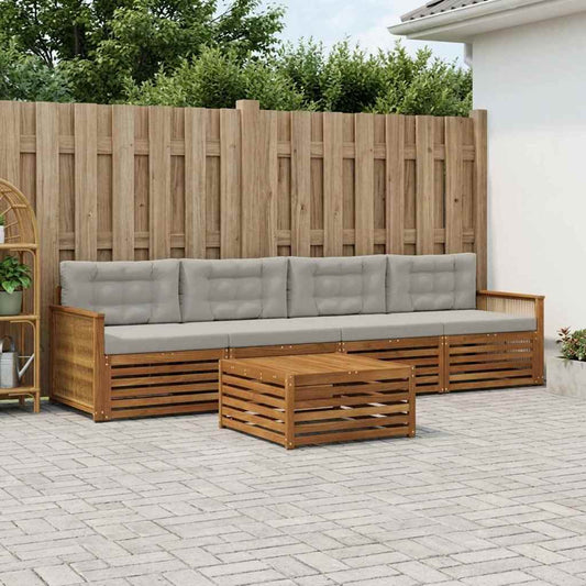 Set di divani da esterno 5 pcs Naturale e Grigio Chiaro | homemem39