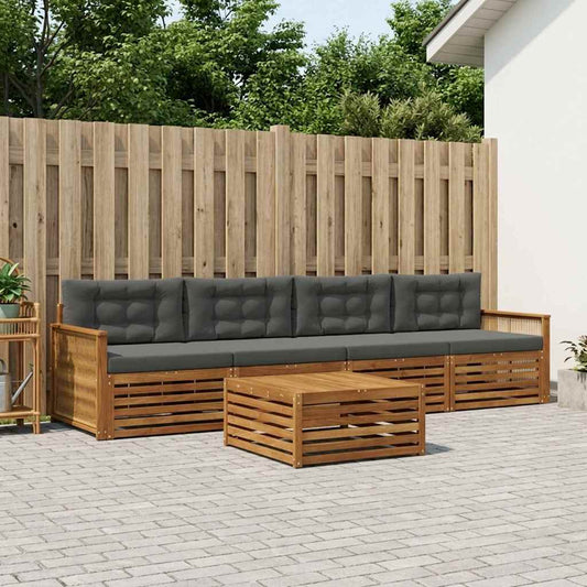 Set di divani da esterno con cuscino 5 pcs Naturale e Antracite | homemem39