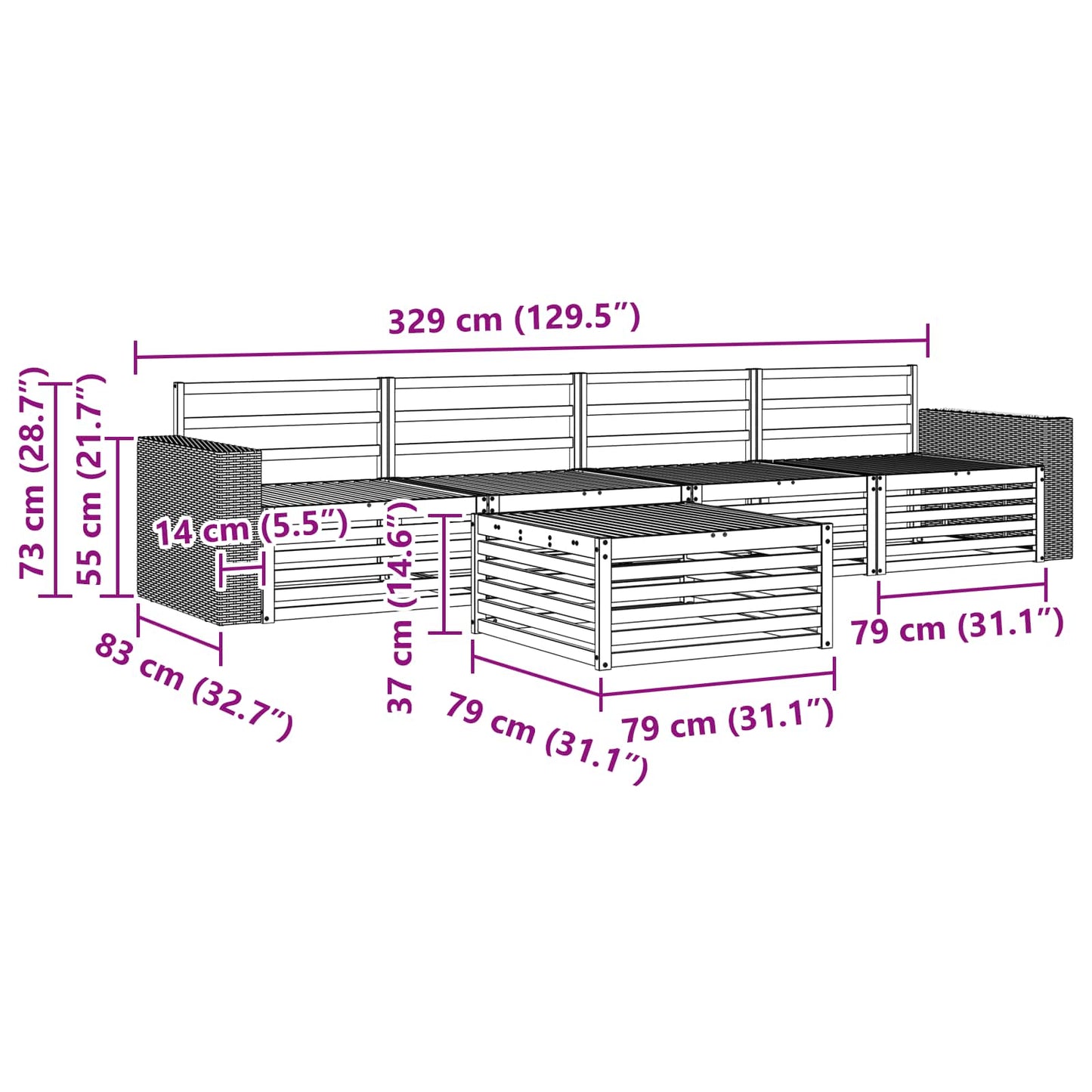 Set di divani da esterno 5 pcs Naturale | homemem39