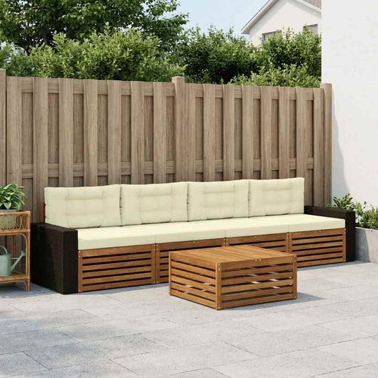 Set di divani da esterno con cuscino 5 pcs Naturale e Crema | homemem39