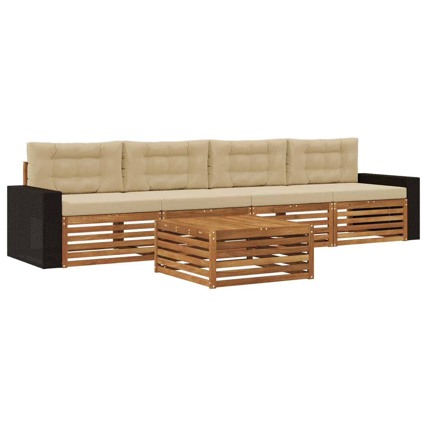 Set di divani da esterno con cuscino 5 pcs Naturale e Beige | homemem39
