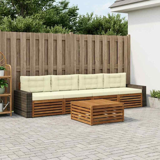 Set di divani da esterno con cuscino 5 pcs Naturale e Crema | homemem39