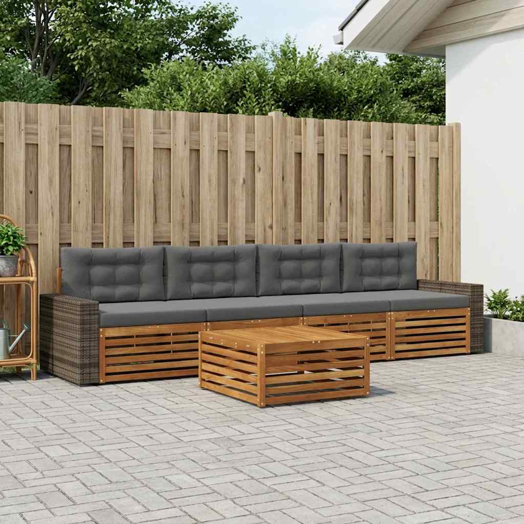 Set di divani da esterno con cuscino 5 pcs Naturale e Antracite | homemem39