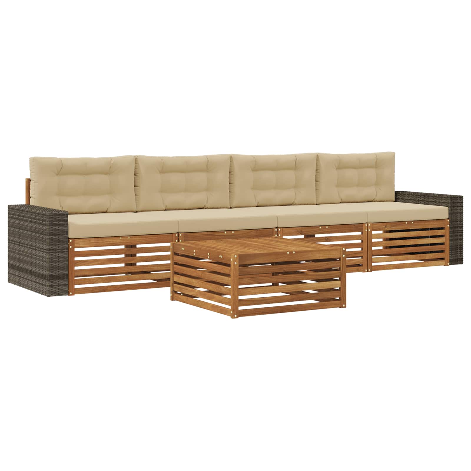 Set di divani da esterno con cuscino 5 pcs Naturale e Beige | homemem39