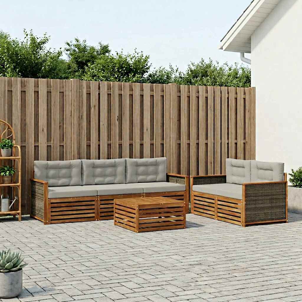 Set di divani da esterno 6 pcs Naturale e Grigio Chiaro