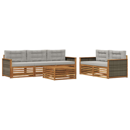 Set di divani da esterno 6 pcs Naturale e Grigio Chiaro