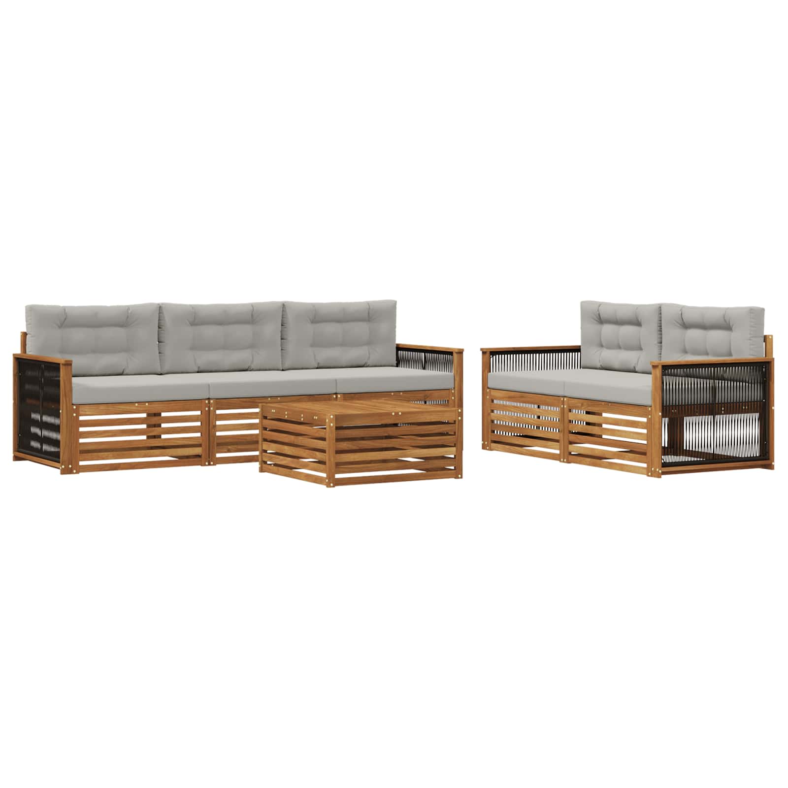 Set di divani da esterno 6 pcs Naturale e Grigio Chiaro | homemem39