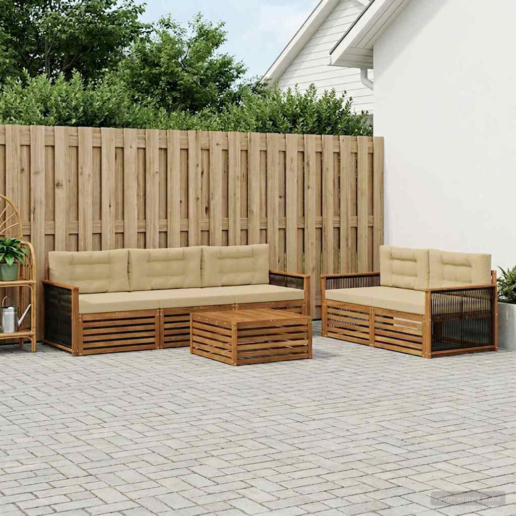 Set di divani da esterno con cuscino 6 pcs Naturale e Beige