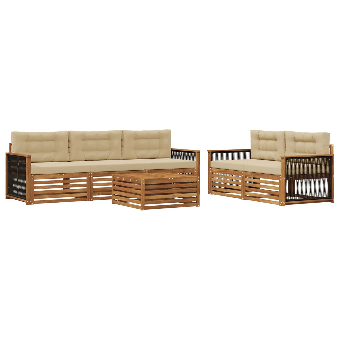 Set di divani da esterno con cuscino 6 pcs Naturale e Beige