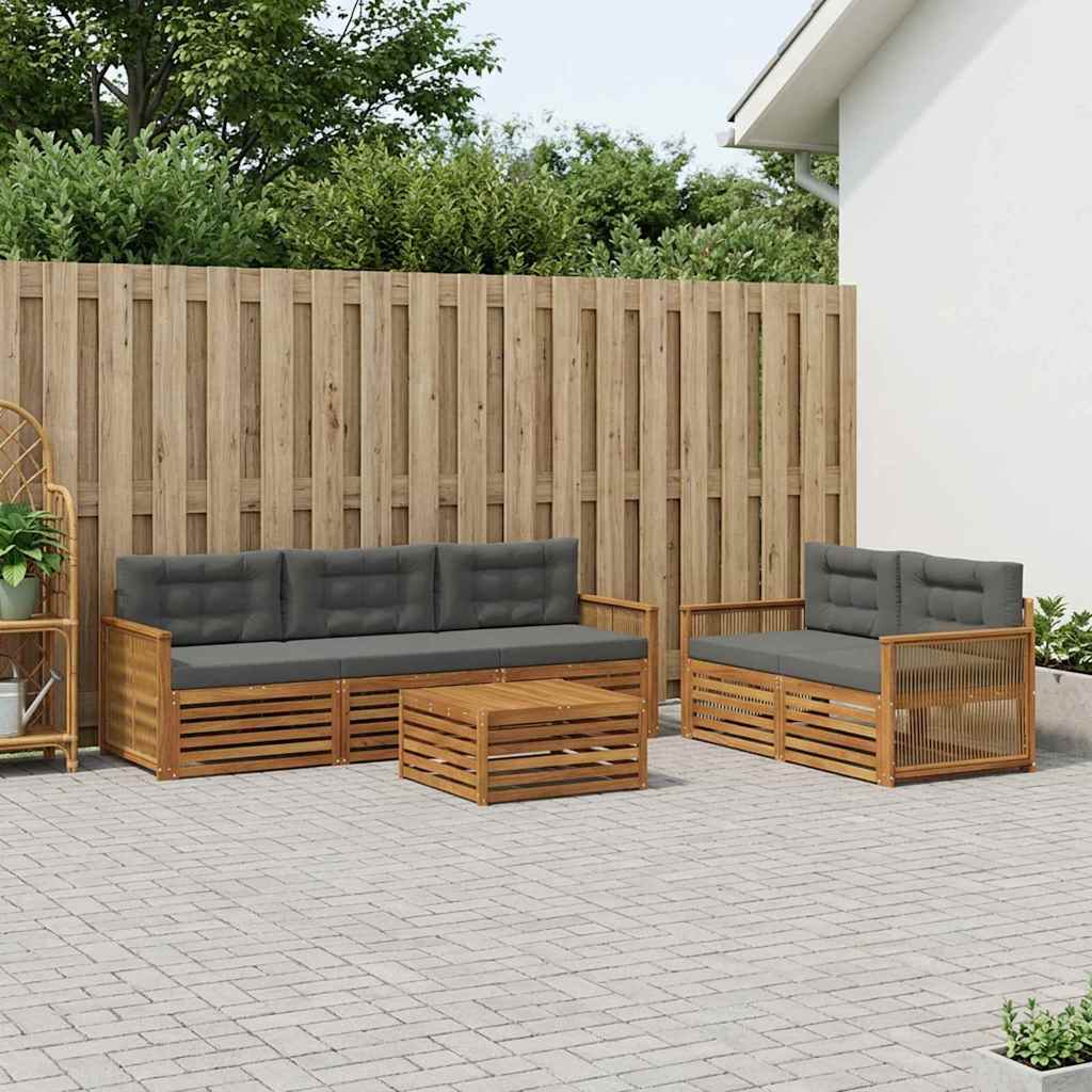Set di divani da esterno con cuscino 6 pcs Naturale e Antracite