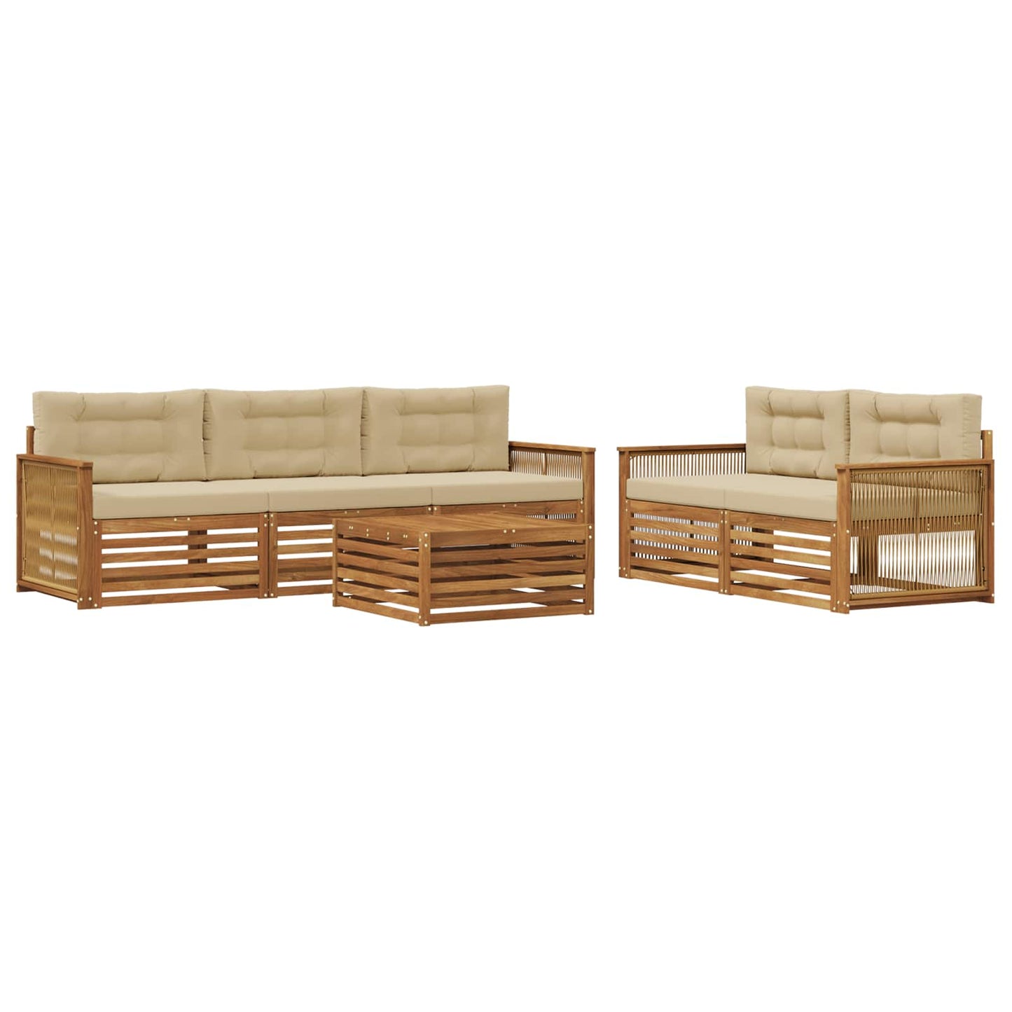 Set di divani da esterno 6 pz Naturale e Beige