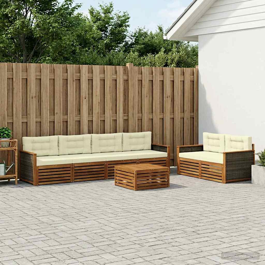 Set di divani da esterno con cuscino 7 pcs Naturale e Crema