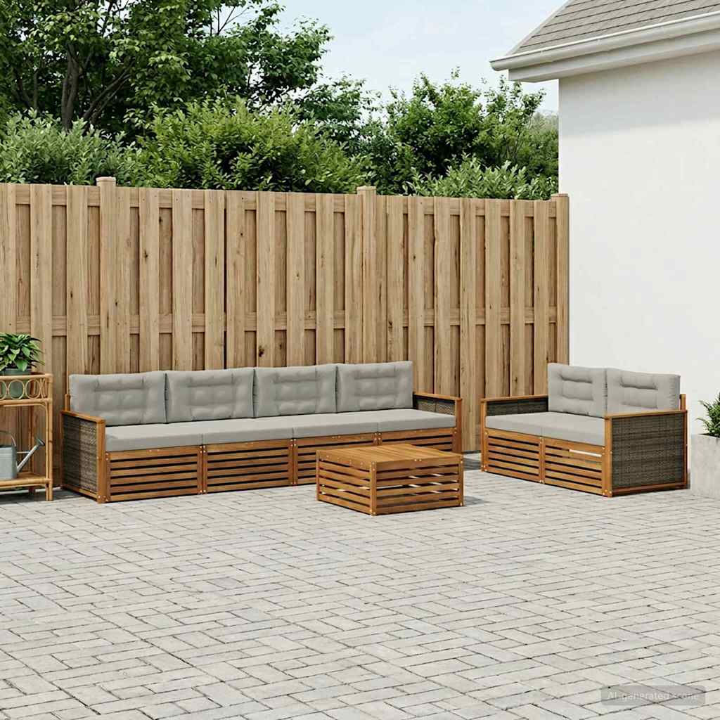 Set di divani da esterno 7 pcs Naturale e Grigio Chiaro