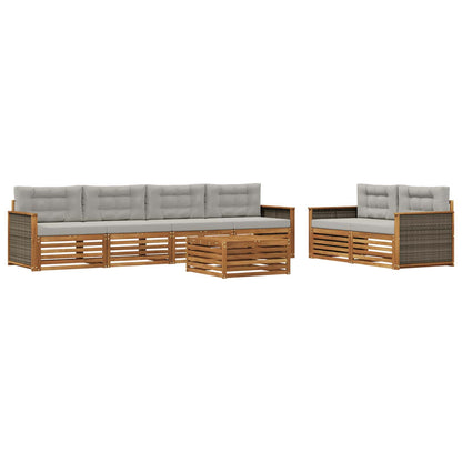 Set di divani da esterno 7 pz Naturale e Grigio Chiaro