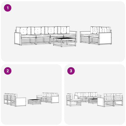 Set di divani da esterno 7 pcs Naturale e Grigio Chiaro