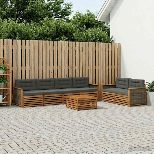 Set di divani da esterno con cuscino 7 pcs Naturale e Antracite