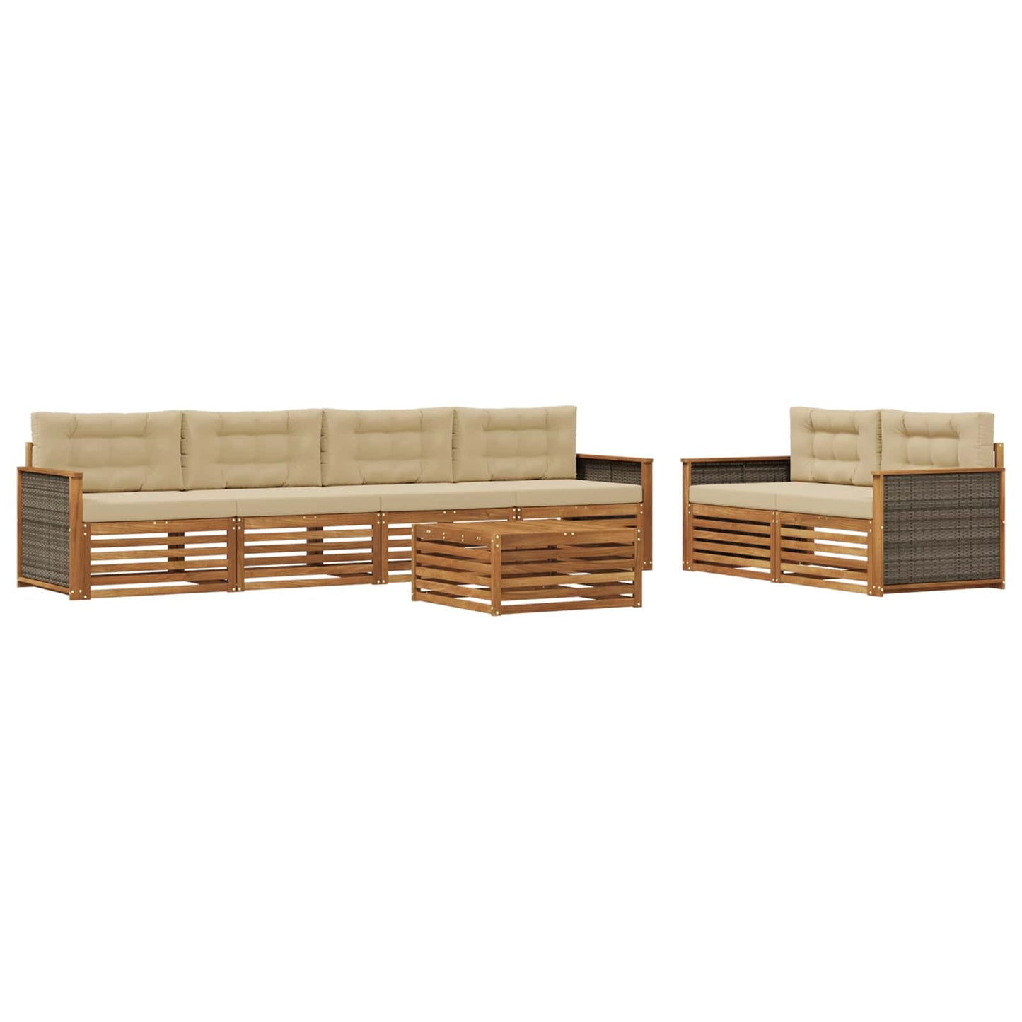 Set di divani da esterno 7 pz Naturale e Beige