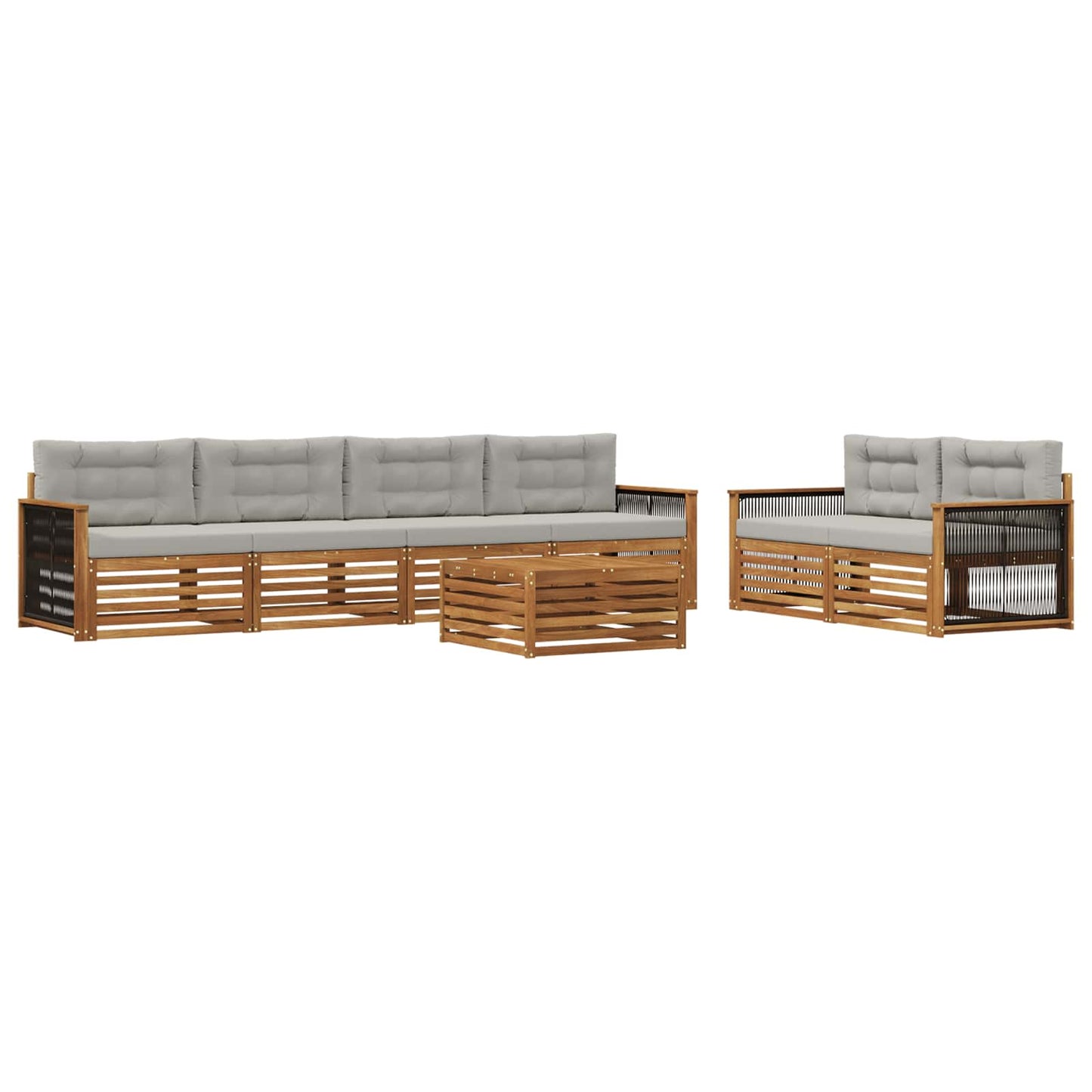 Set di divani da esterno 7 pz Naturale e Grigio Chiaro