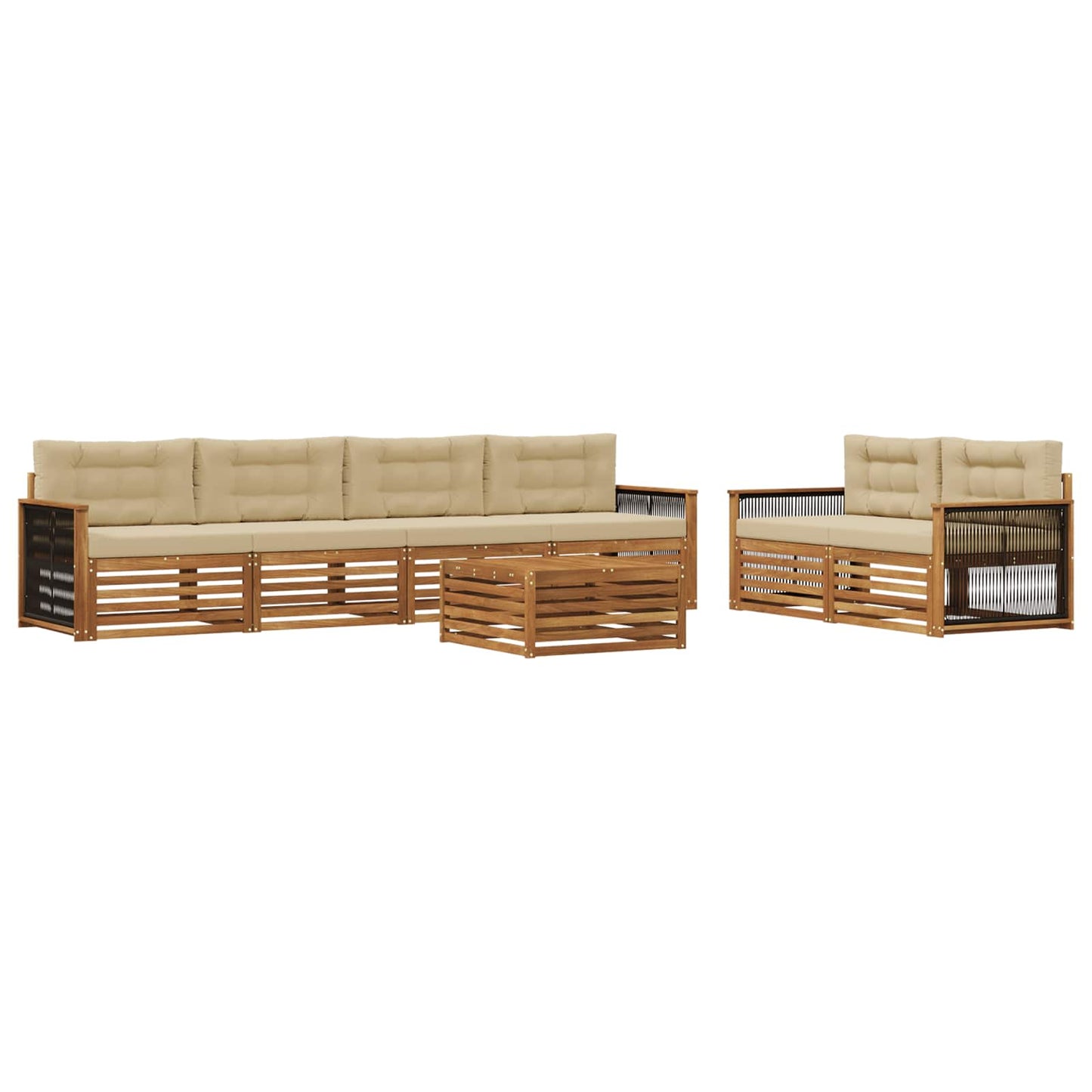 Set di divani da esterno 7 pz Naturale e Beige