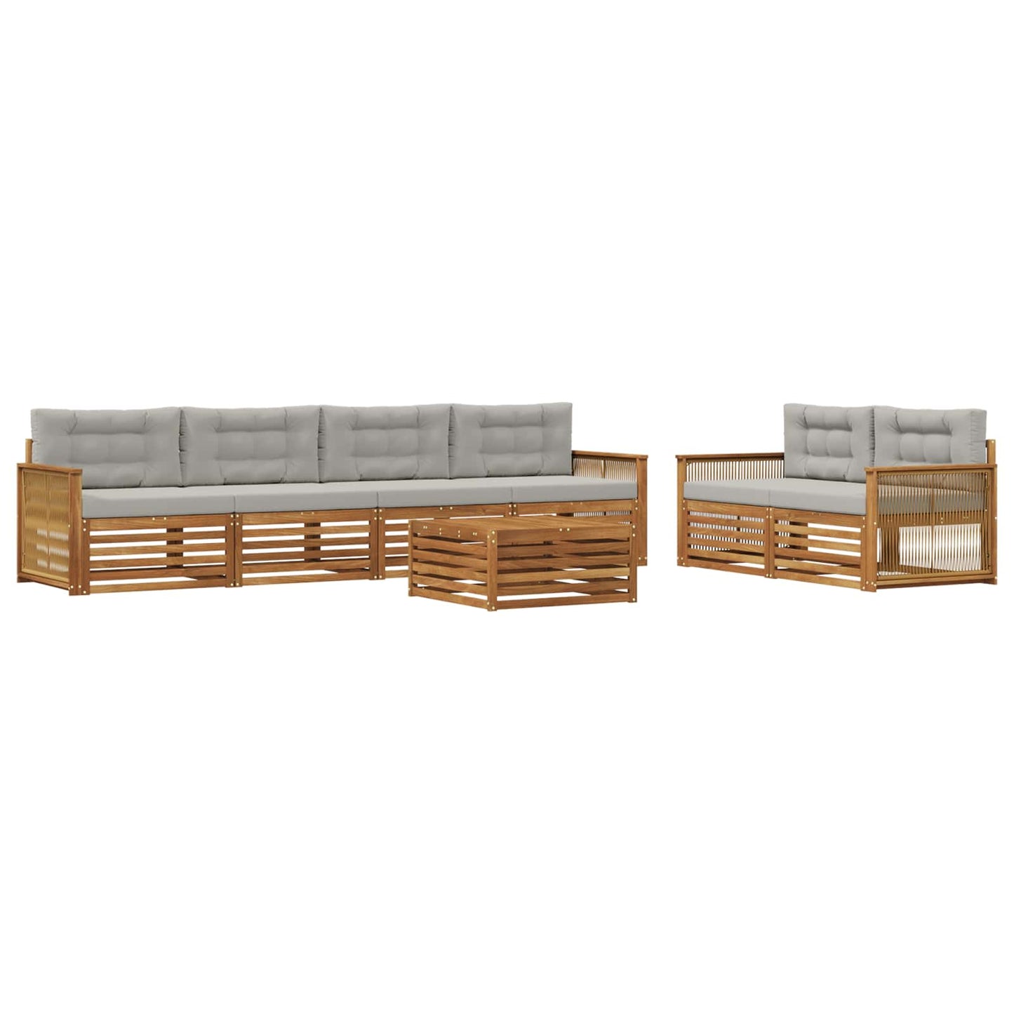 Set di divani da esterno 7 pz Naturale e Grigio Chiaro