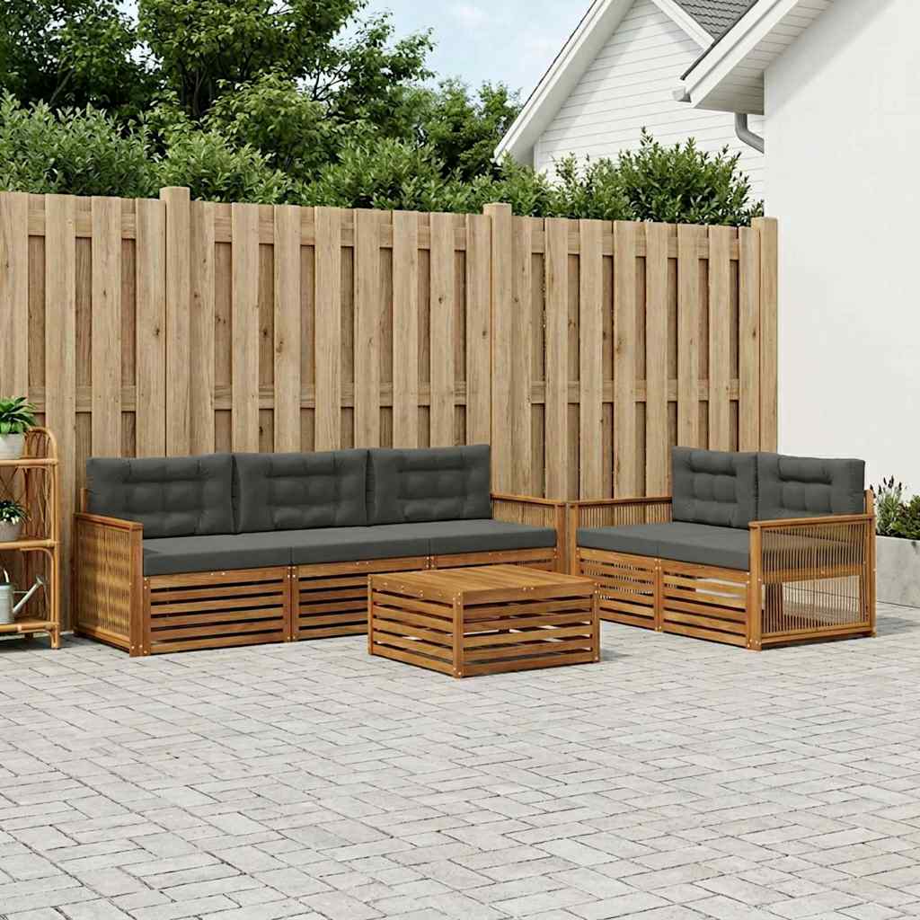 Set di divani da esterno con cuscino 7 pcs Naturale e Antracite