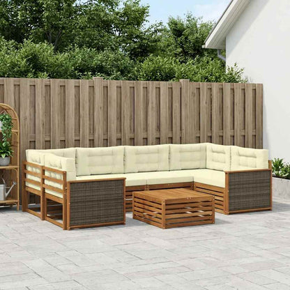 Set di divani da esterno con cuscino 7 pcs Naturale e Crema