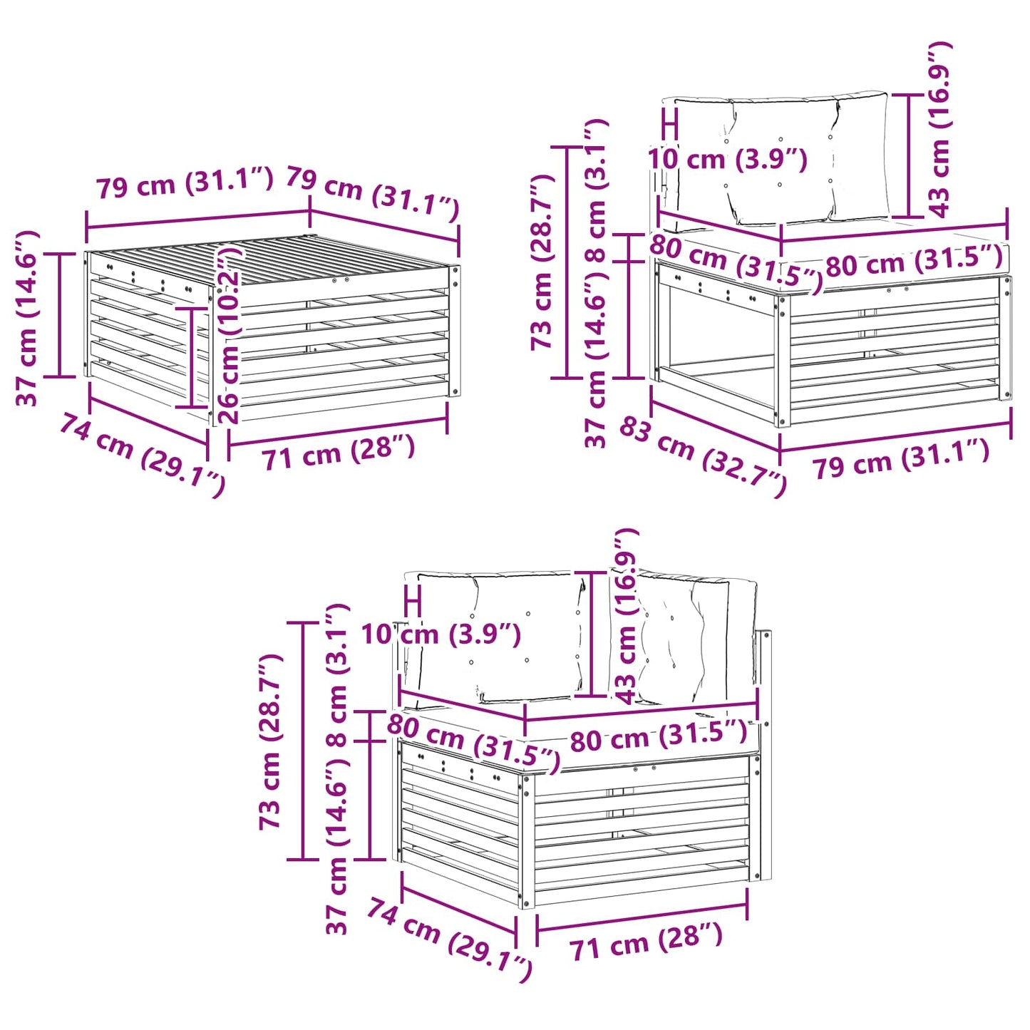 Set di divani da esterno con cuscino 7 pcs Naturale e Crema