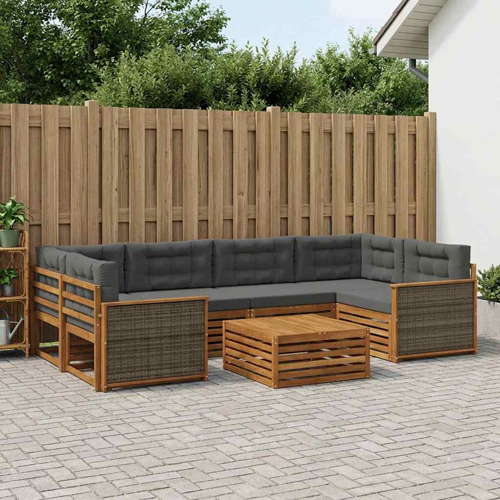 Set di divani da esterno con cuscino 7 pcs Naturale e Antracite