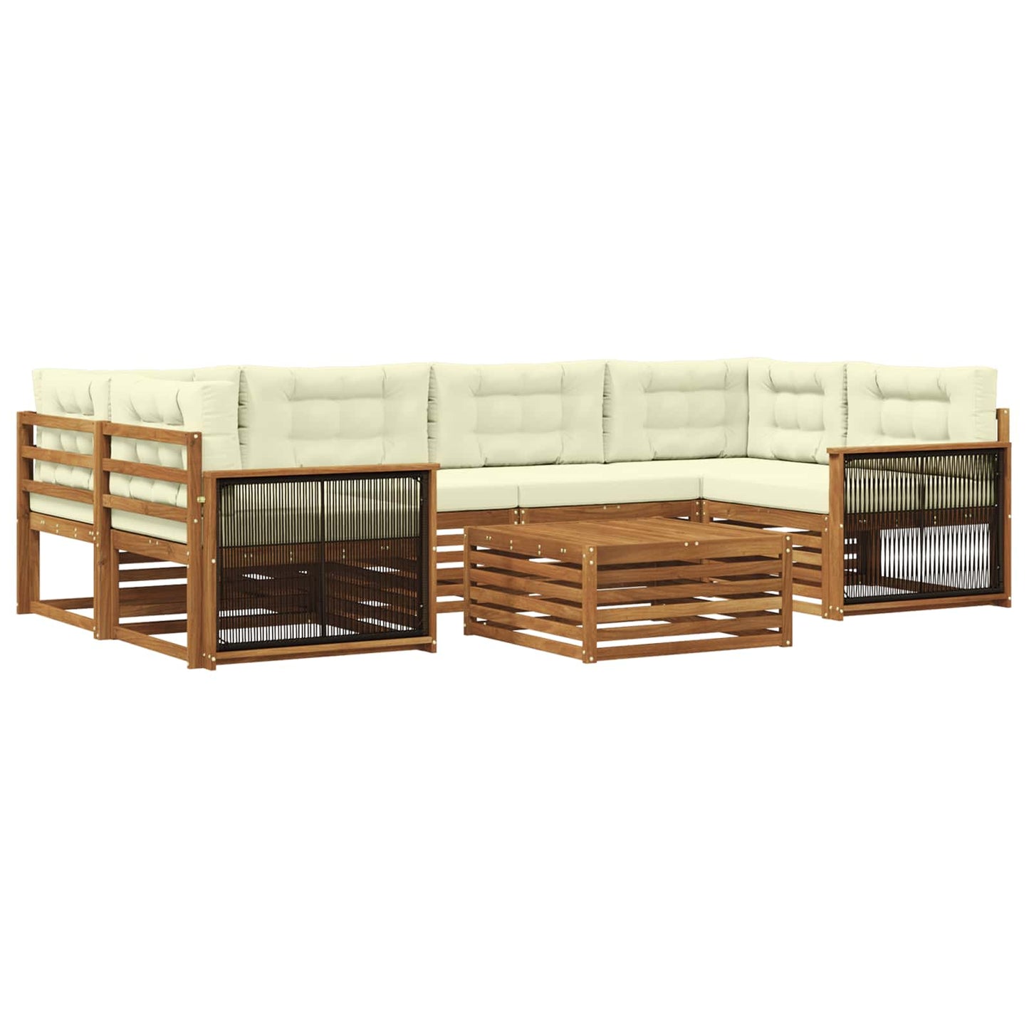Set di divani da esterno 7 pz Naturale e Crema