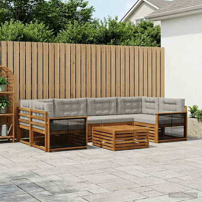 Set di divani da esterno 7 pcs Naturale e Grigio Chiaro