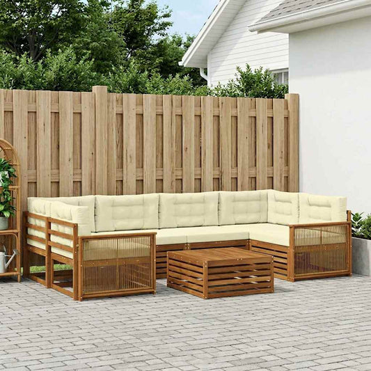 Set di divani da esterno con cuscino 7 pcs Naturale e Crema