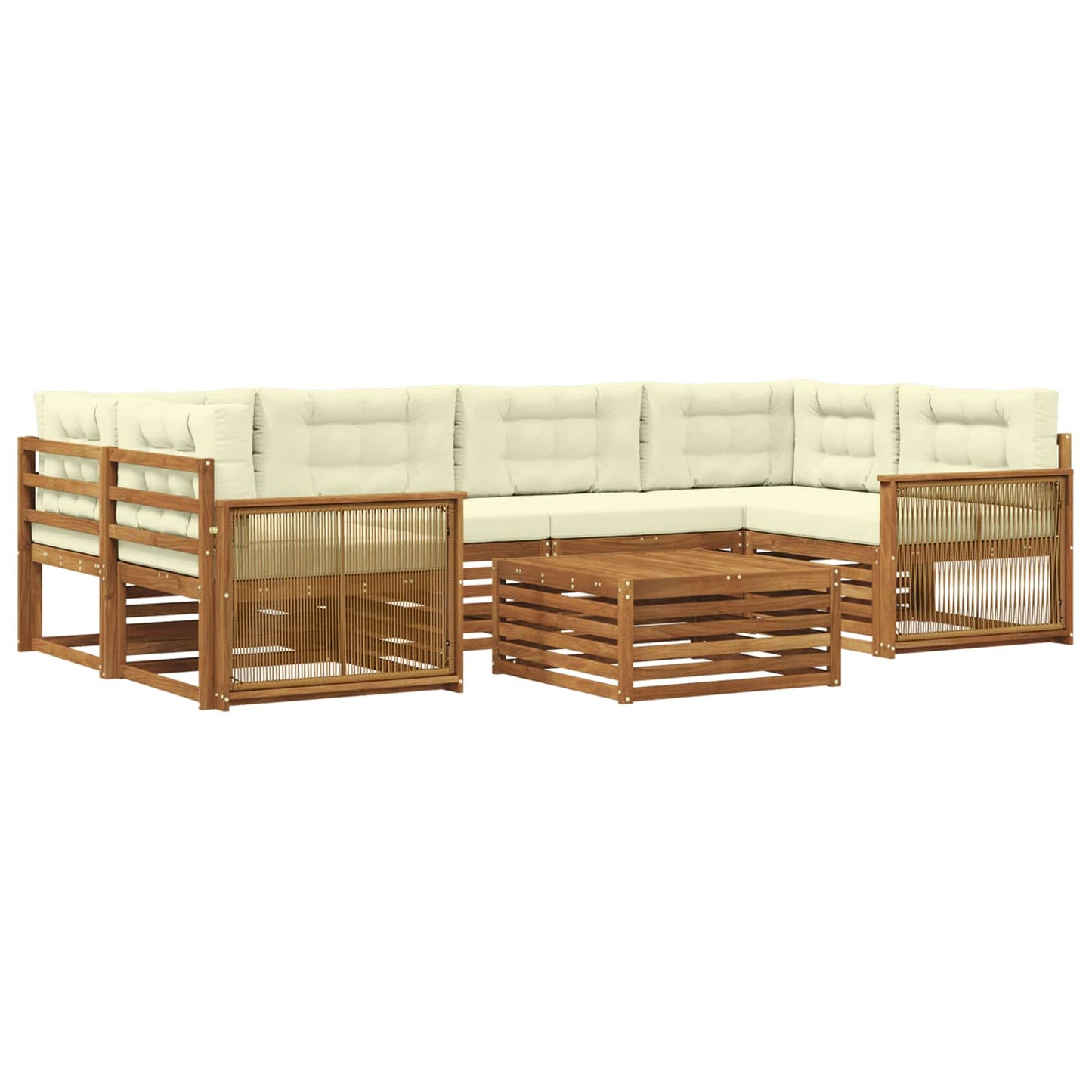Set di divani da esterno 7 pz Naturale e Crema