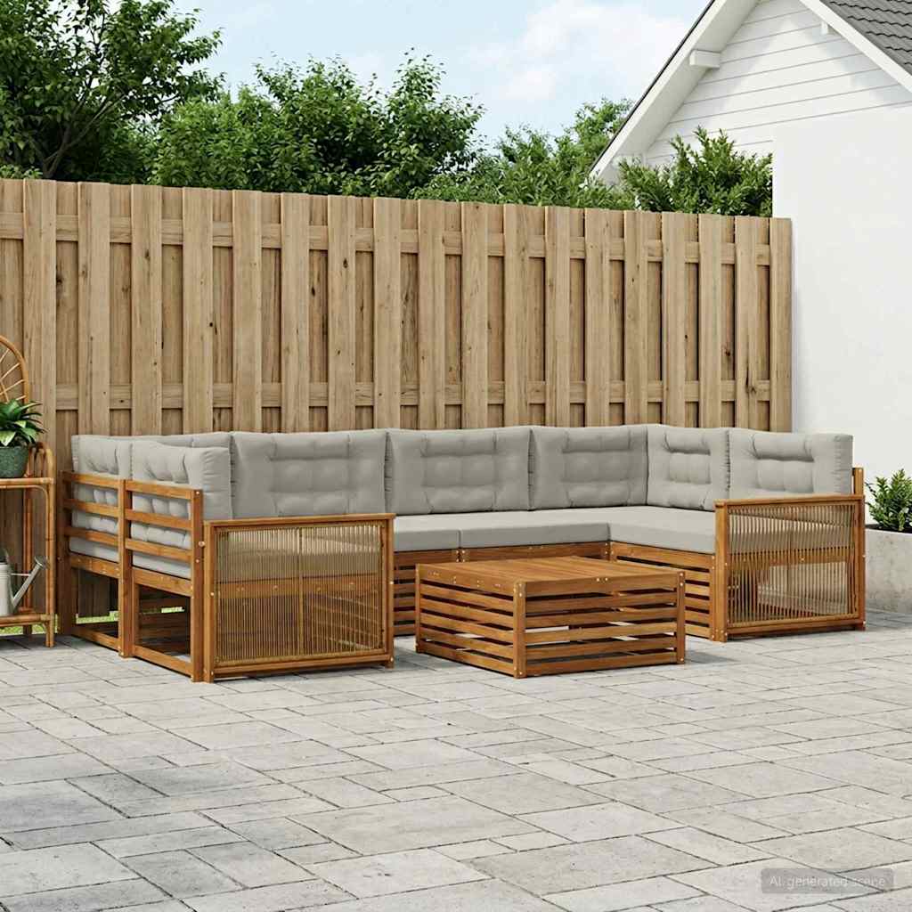 Set di divani da esterno 7 pcs Naturale e Grigio Chiaro