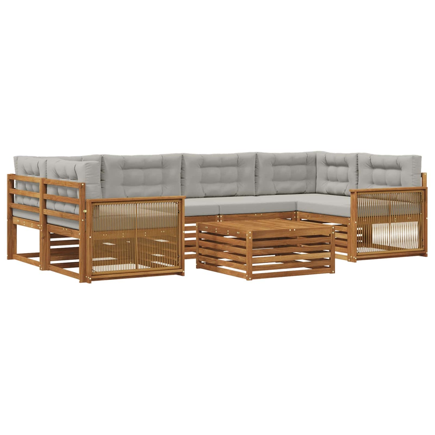 Set di divani da esterno 7 pz Naturale e Grigio Chiaro
