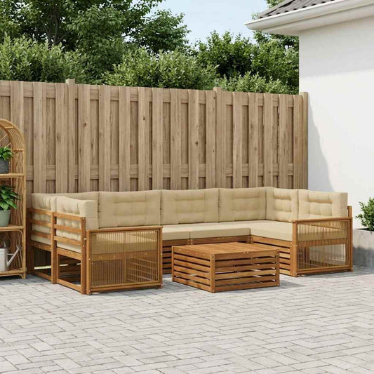 Set di divani da esterno con cuscino 7 pcs Naturale e Beige
