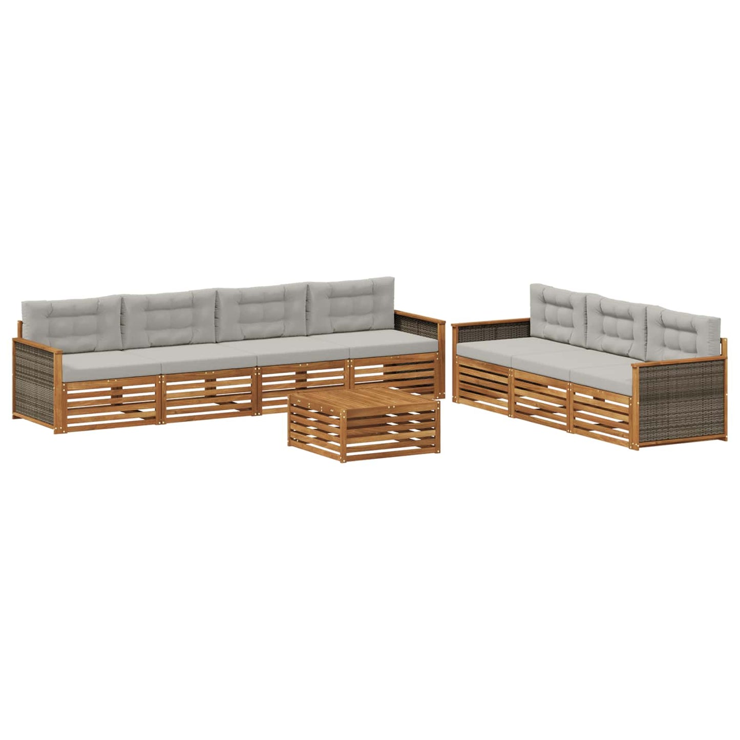 Set di divani da esterno 8 pz Naturale e Grigio Chiaro
