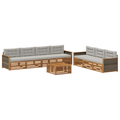 Set di divani da esterno 8 pz Naturale e Grigio Chiaro